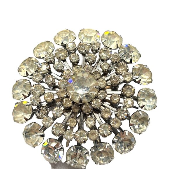 Vintage Estate Rhinestone Starburst Brooch Pin Silver-Tone Clear Crystal - Picture 1 of 9